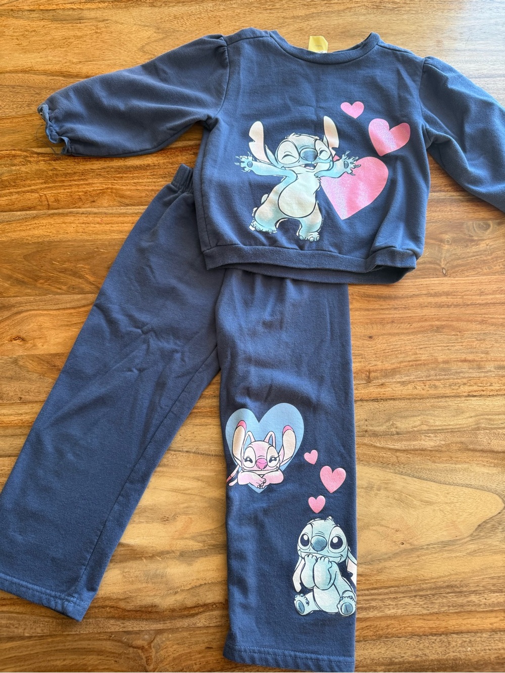 Disney Navy Blue Stitch Heart Two-Piece Pajama Set